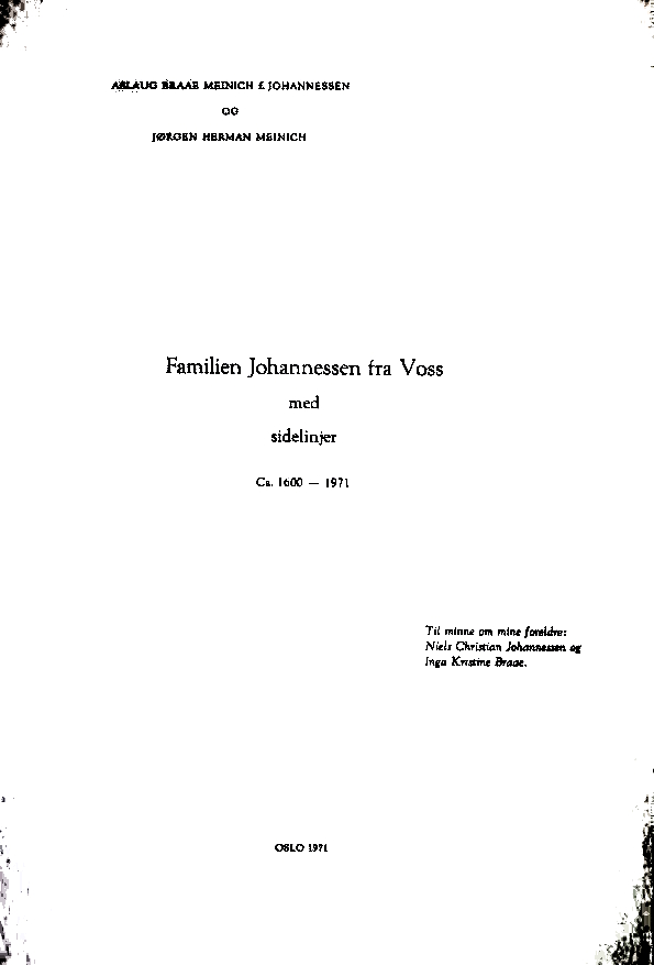 Familien Johannessen fra Voss med sidelinjer, ca. 1600-1971.
